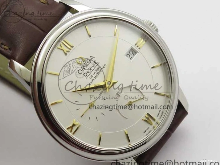 0110 Affordable De Ville Prestige Real PR SS ZF 1:1  Best Edition White Dial YG Markers Brown Leather Strap MIYOTA 7899